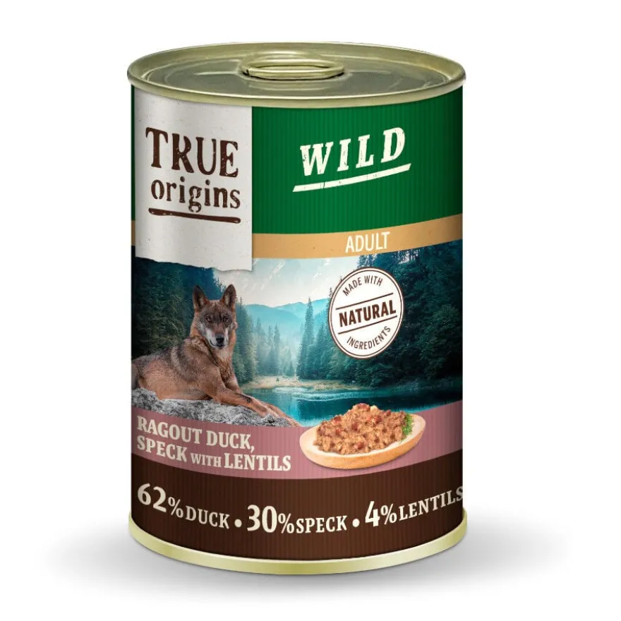 True Origins Wild Adult Cubos de Pato com Speck e Lentilhas em lata para cães
