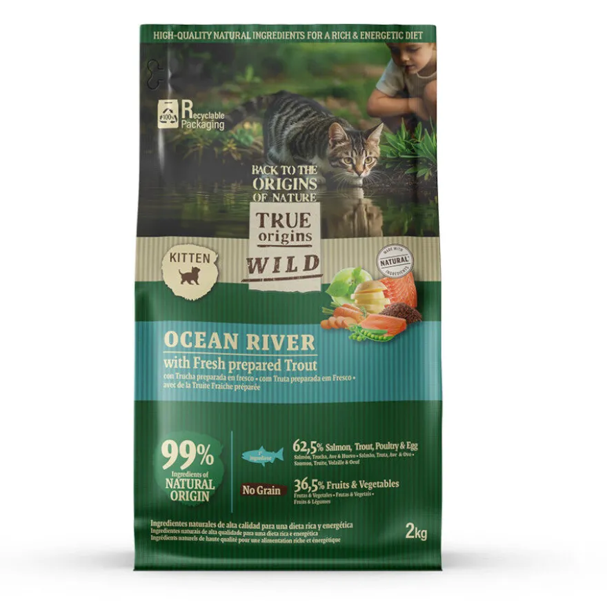 True Origins Wild Ocean River Salmão e Truta ração para gatinhos