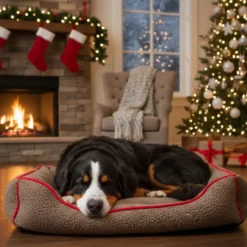 Wonder Christmas Cama Castanha e Vermelha de Natal para Cães